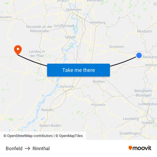 Bonfeld to Rinnthal map