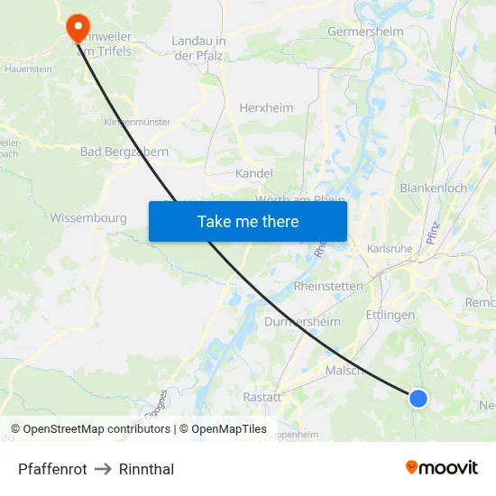 Pfaffenrot to Rinnthal map