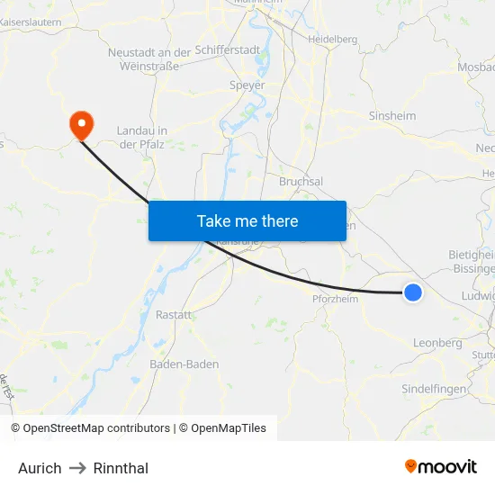Aurich to Rinnthal map