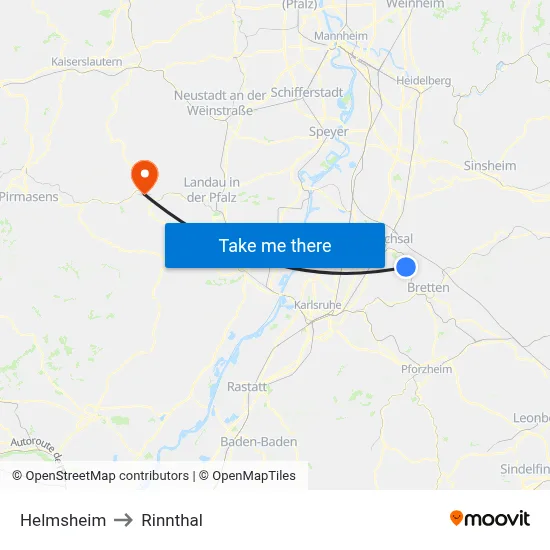 Helmsheim to Rinnthal map