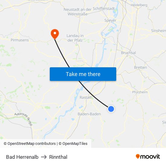 Bad Herrenalb to Rinnthal map