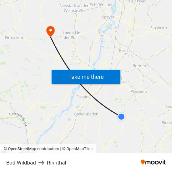 Bad Wildbad to Rinnthal map