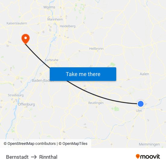 Bernstadt to Rinnthal map