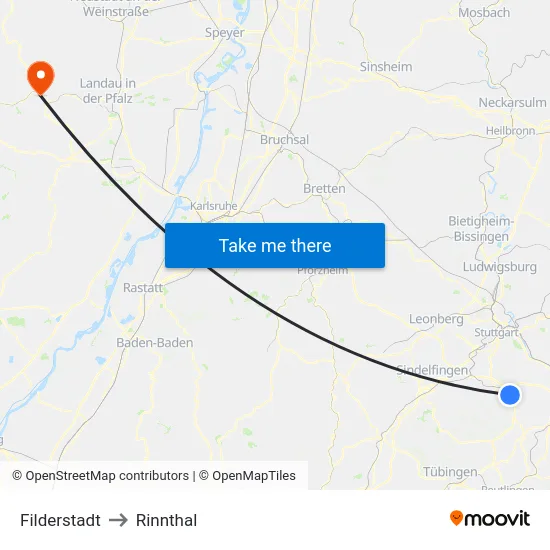 Filderstadt to Rinnthal map