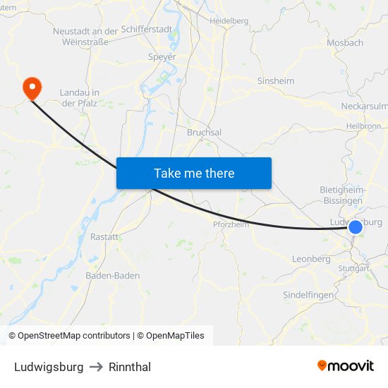 Ludwigsburg to Rinnthal map