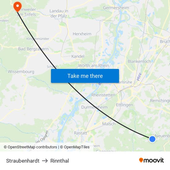 Straubenhardt to Rinnthal map
