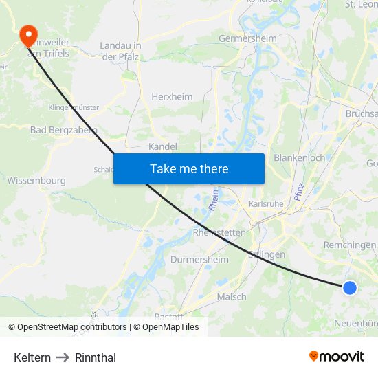 Keltern to Rinnthal map