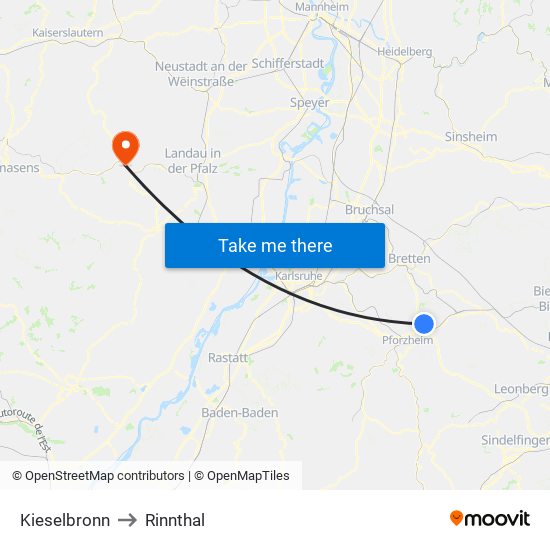 Kieselbronn to Rinnthal map