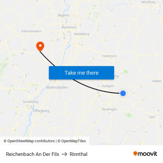 Reichenbach An Der Fils to Rinnthal map