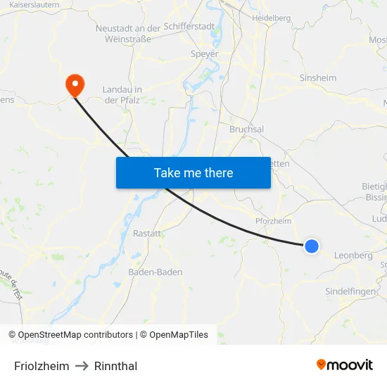 Friolzheim to Rinnthal map