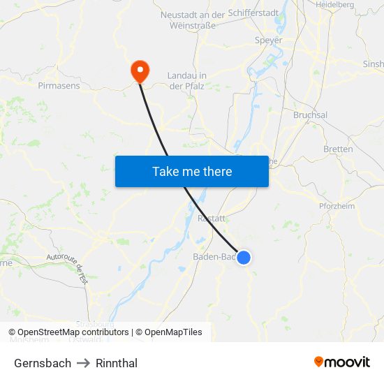 Gernsbach to Rinnthal map