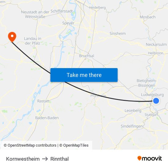 Kornwestheim to Rinnthal map