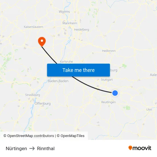 Nürtingen to Rinnthal map