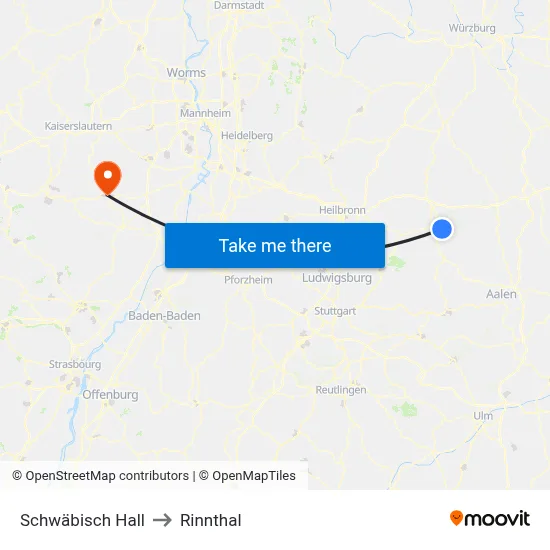 Schwäbisch Hall to Rinnthal map