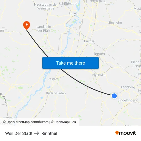 Weil Der Stadt to Rinnthal map