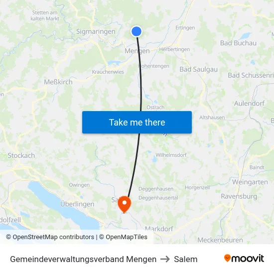 Gemeindeverwaltungsverband Mengen to Salem map