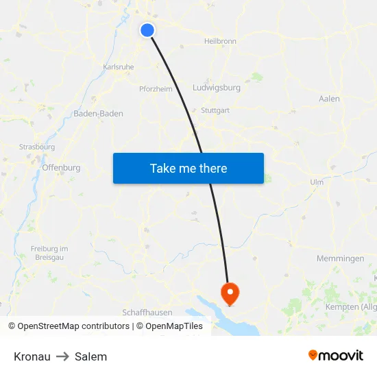 Kronau to Salem map