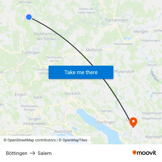 Böttingen to Salem map