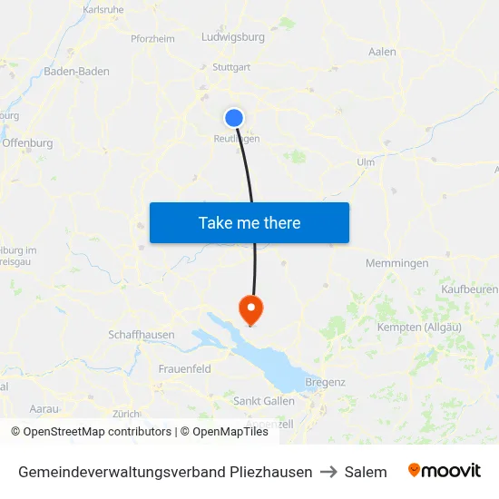 Gemeindeverwaltungsverband Pliezhausen to Salem map