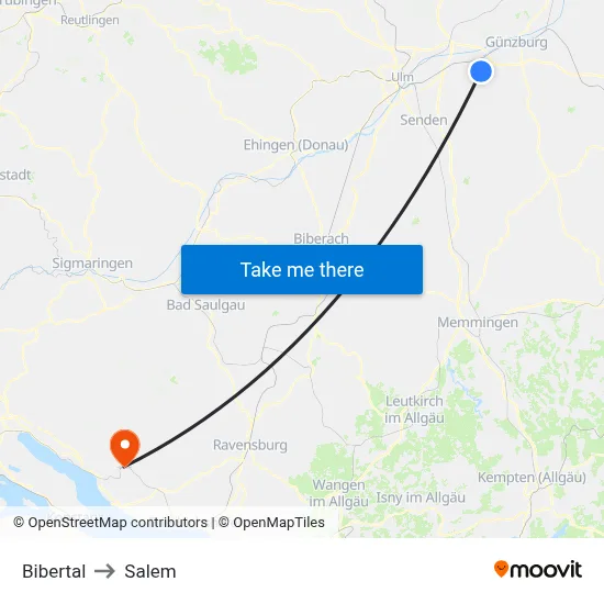 Bibertal to Salem map