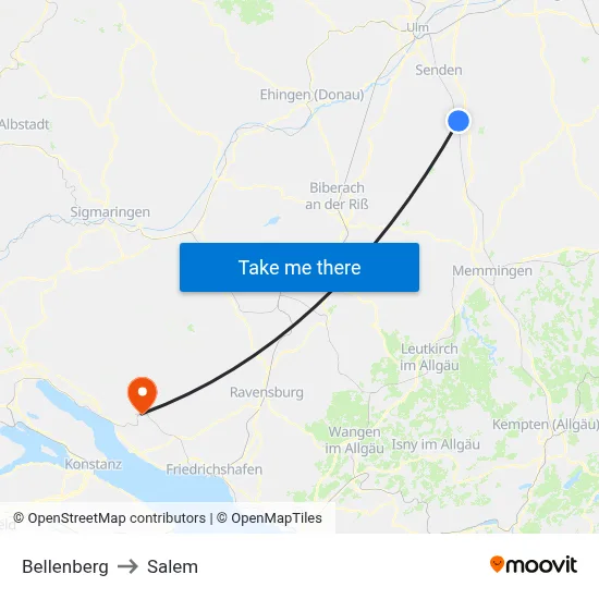 Bellenberg to Salem map
