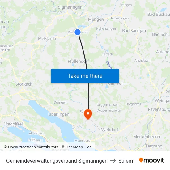 Gemeindeverwaltungsverband Sigmaringen to Salem map