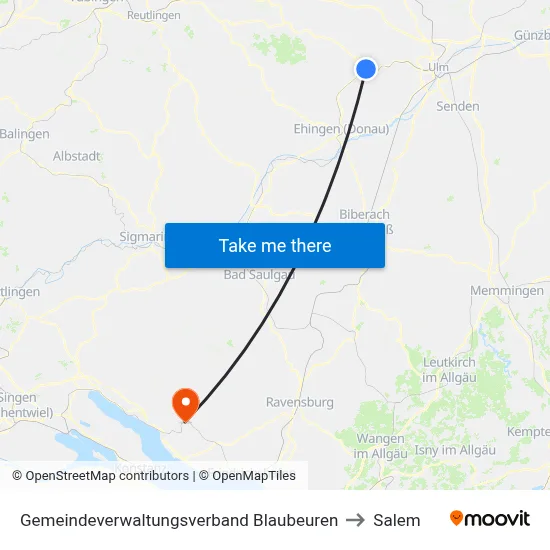 Gemeindeverwaltungsverband Blaubeuren to Salem map