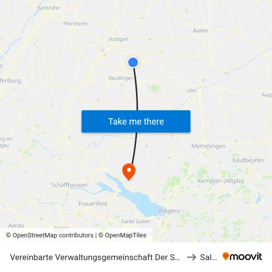 Vereinbarte Verwaltungsgemeinschaft Der Stadt Nürtingen to Salem map