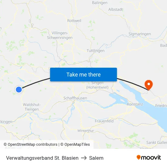 Verwaltungsverband St. Blasien to Salem map