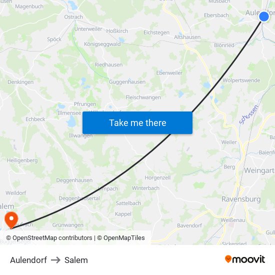 Aulendorf to Salem map