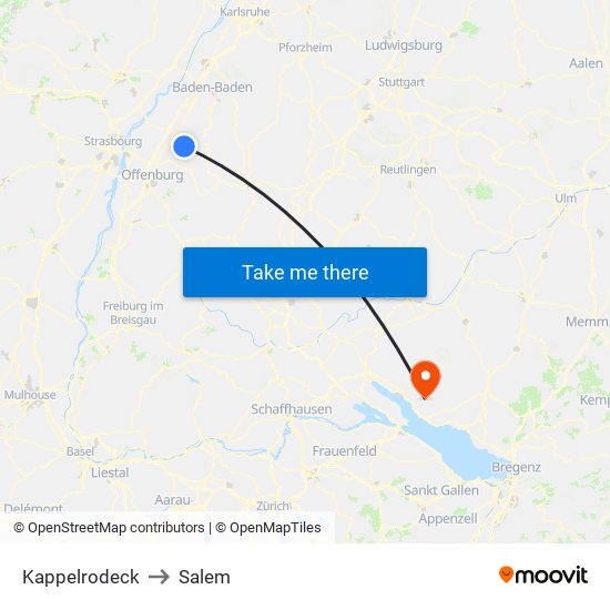 Kappelrodeck to Salem map