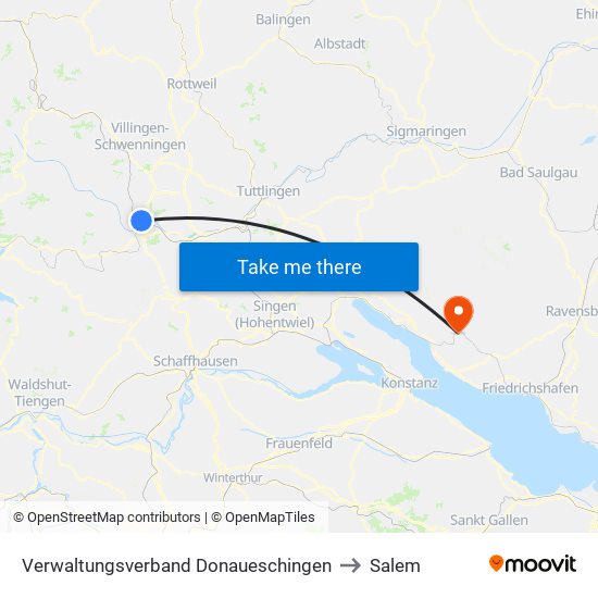 Verwaltungsverband Donaueschingen to Salem map