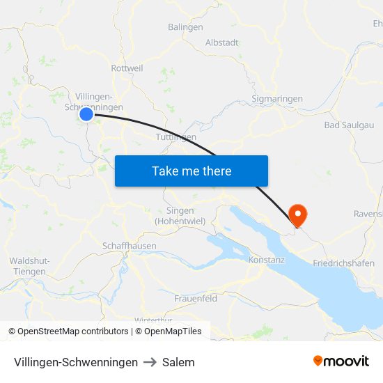 Villingen-Schwenningen to Salem map