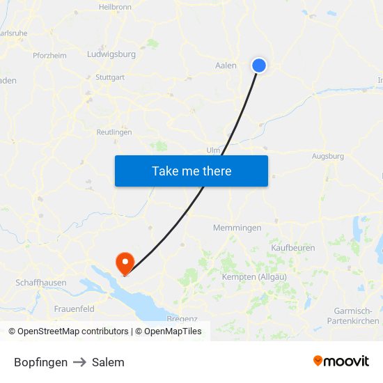 Bopfingen to Salem map