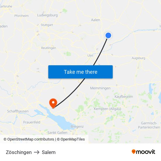 Zöschingen to Salem map