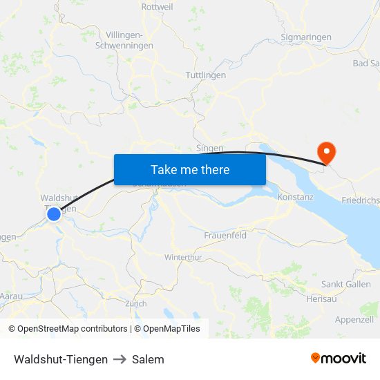 Waldshut-Tiengen to Salem map