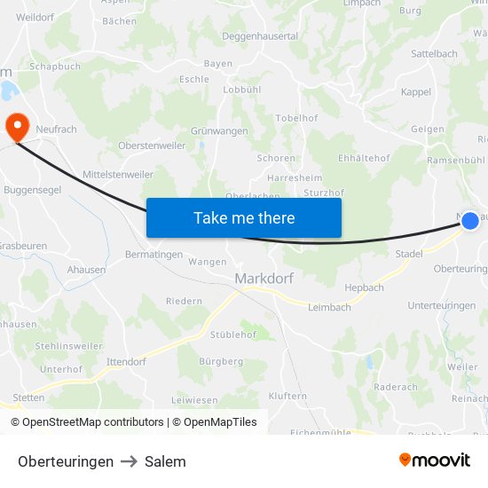Oberteuringen to Salem map