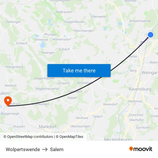 Wolpertswende to Salem map