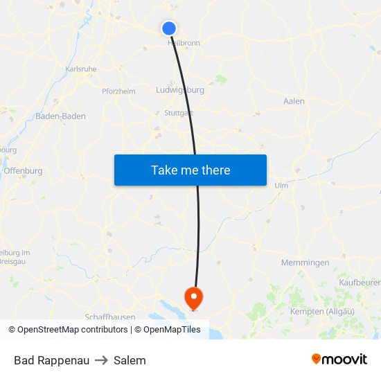 Bad Rappenau to Salem map