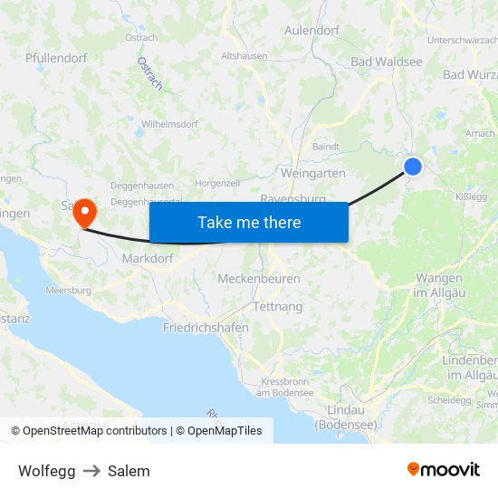 Wolfegg to Salem map