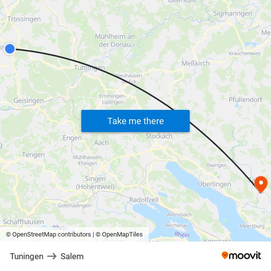 Tuningen to Salem map