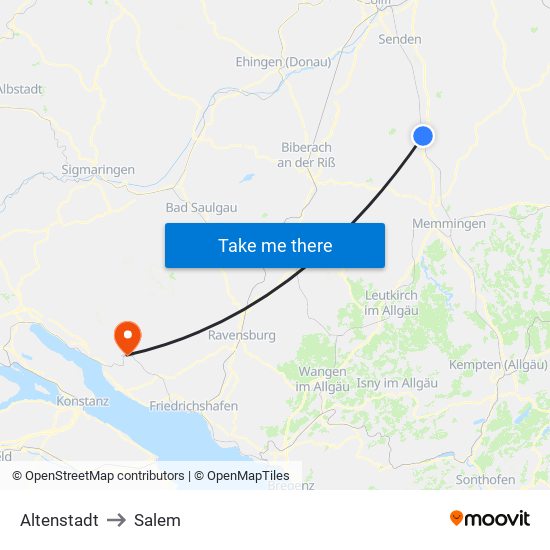 Altenstadt to Salem map