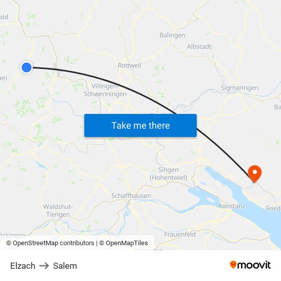 Elzach to Salem map