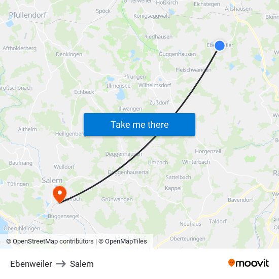 Ebenweiler to Salem map