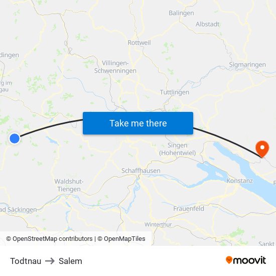 Todtnau to Salem map