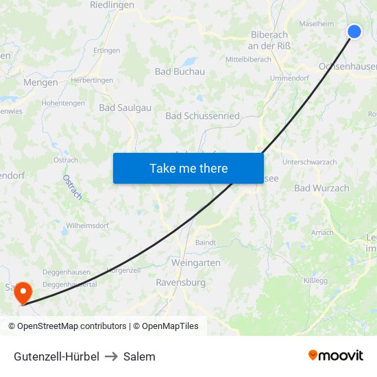 Gutenzell-Hürbel to Salem map