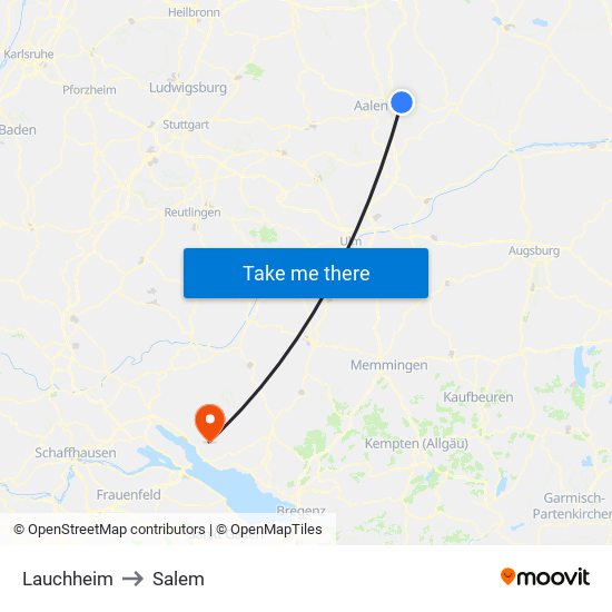 Lauchheim to Salem map