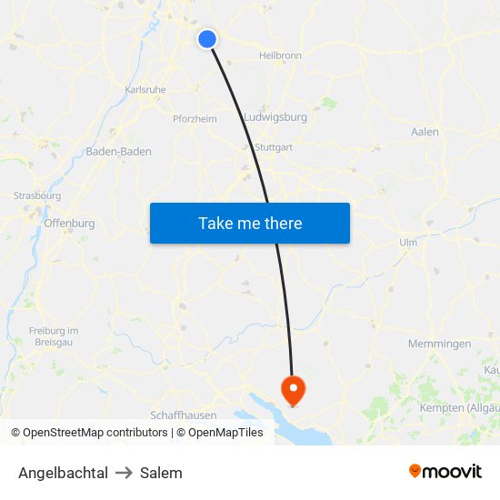 Angelbachtal to Salem map