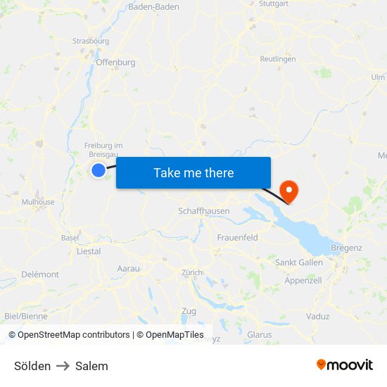 Sölden to Salem map