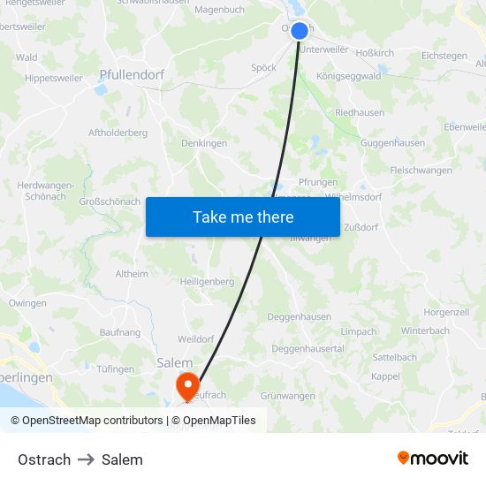 Ostrach to Salem map